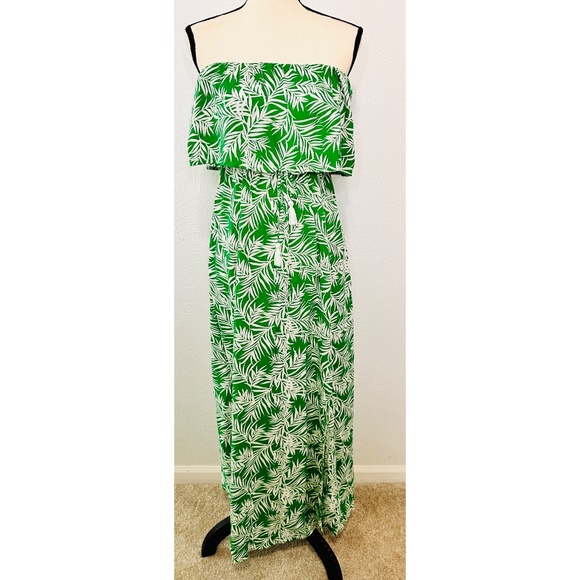 Japna Dresses & Skirts - Japna Tropical Green Leaf Print Crop Top Summer Maxi Dress w/ Spilt, M